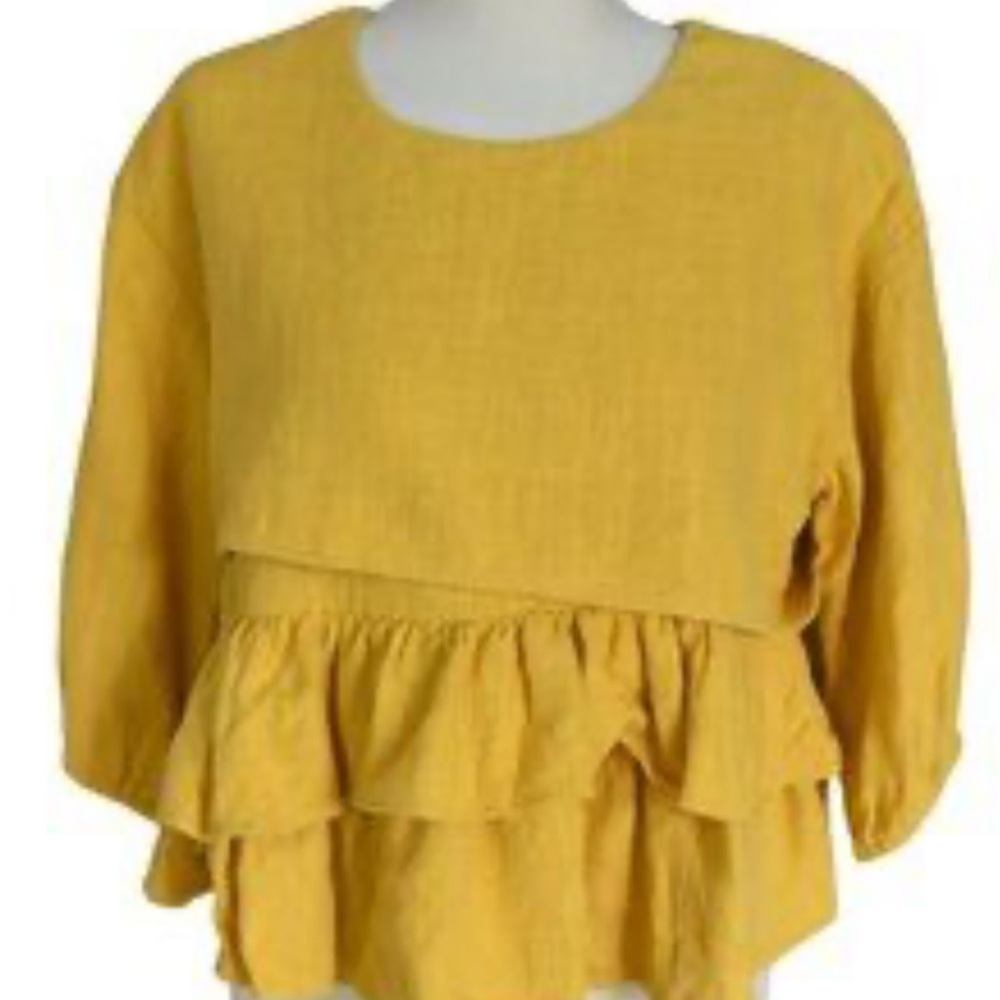 Linen Anthropologie x Moon River Mustard Ruffled Blouse - Picture 6 of 6
